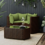 Set Mobili da Giardino 4 pz con Cuscini in Polyrattan Marrone