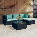 Set Divani da Giardino 5 pz con Cuscini in Polyrattan Nero