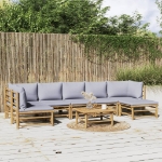 Set Salotto da Giardino 8pz con Cuscini Grigio Chiaro Bambù