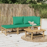 Set Salotto da Giardino 3pz con Cuscini Verdi Bambù