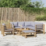 Set Salotto da Giardino 8pz con Cuscini Grigio Chiaro Bambù