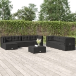 Set Mobili da Giardino con Cuscini 8 pz Nero in Polyrattan