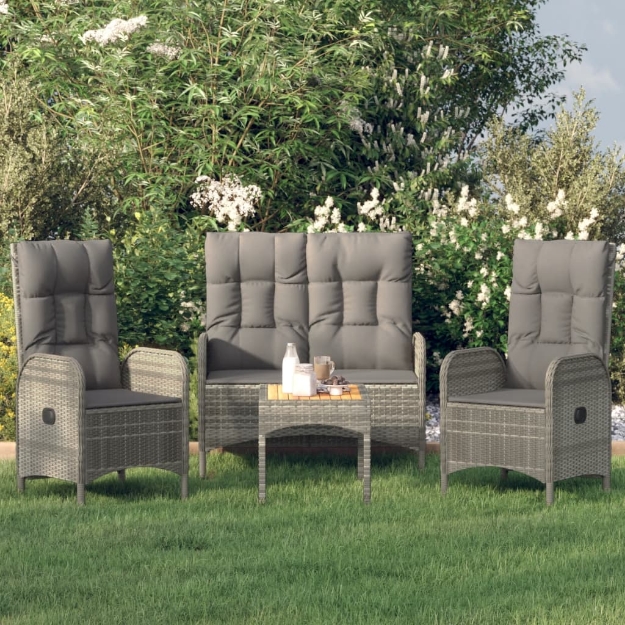 Set Divani da Giardino 4 pz con Cuscini in Polyrattan Grigio