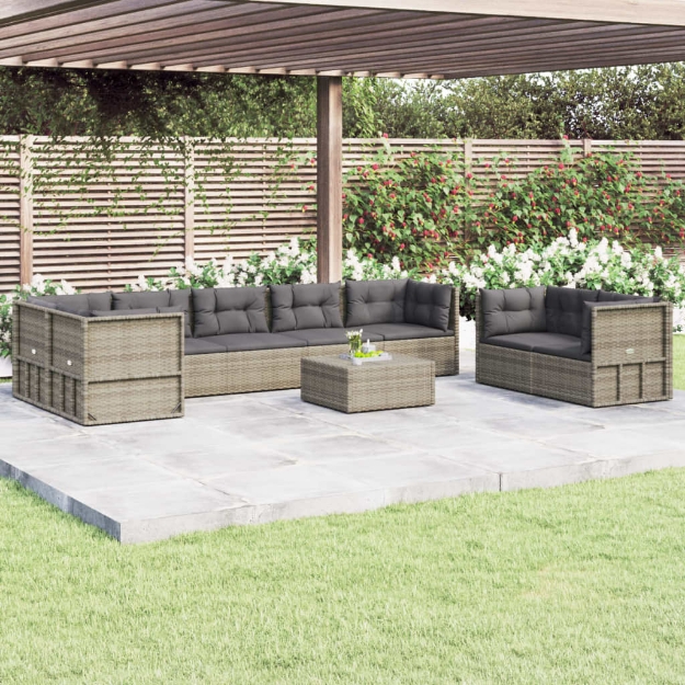 Set Divani da Giardino 8 pz con Cuscini in Polyrattan Grigio