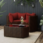 Set Mobili da Giardino 4 pz con Cuscini in Polyrattan Marrone