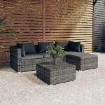 Set Divani da Giardino 5 pz con Cuscini in Polyrattan Grigio