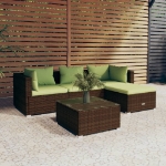 Set Divani da Giardino 5 pz con Cuscini in Polyrattan Marrone