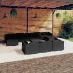 Set Divani da Giardino 11 pz con Cuscini in Polyrattan Nero