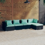 Set Divano da Giardino 5 pz con Cuscini in Polyrattan Nero