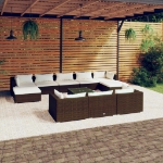 Set Divani da Giardino 11 pz con Cuscini in Polyrattan Marrone