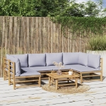 Set Salotto da Giardino 7pz con Cuscini Grigio Chiaro Bambù