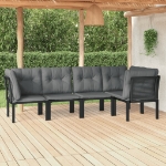 Set Salotto da Giardino 5 pz Nero e Grigio in Polyrattan