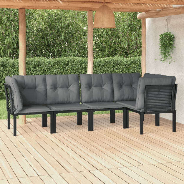 Set Salotto da Giardino 5 pz Nero e Grigio in Polyrattan