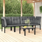 Set Salotto da Giardino 5 pz Nero e Grigio in Polyrattan