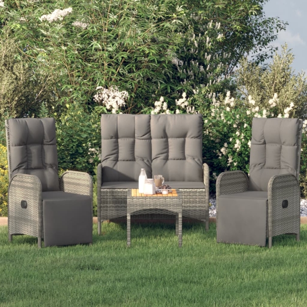 Set Divani da Giardino 4 pz con Cuscini in Polyrattan Grigio