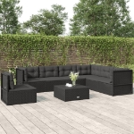 Set Salotto da Giardino con Cuscini 7pz Nero Polyrattan