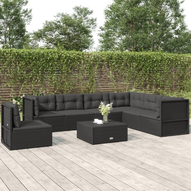 Set Salotto da Giardino con Cuscini 7pz Nero Polyrattan