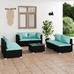 Set Salotto da Giardino 7 pz con Cuscini in Polyrattan Nero