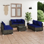 Set Divani da Giardino 7 pz con Cuscini in Polyrattan Grigio