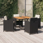 Set da Pranzo per Giardino 5 pz con Cuscini in Polyrattan Nero