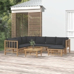 Set Salotto da Giardino 8pz con Cuscini Grigio Scuro Bambù