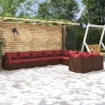 Set Divani da Giardino 9 pz con Cuscini in Polyrattan Marrone