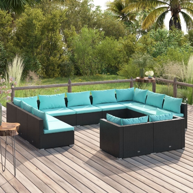 Set Divani da Giardino 11 pz con Cuscini in Polyrattan Nero