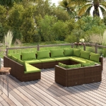 Set Divani da Giardino 11 pz con Cuscini in Polyrattan Marrone