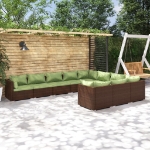 Set Divani da Giardino 10 pz con Cuscini in Polyrattan Marrone