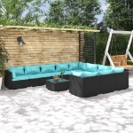 Set Divani da Giardino 11 pz con Cuscini in Polyrattan Nero