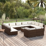 Set Divani da Giardino 12 pz con Cuscini in Polyrattan Marrone