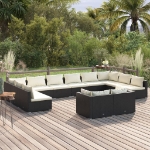 Set Divani da Giardino 12 pz con Cuscini in Polyrattan Nero