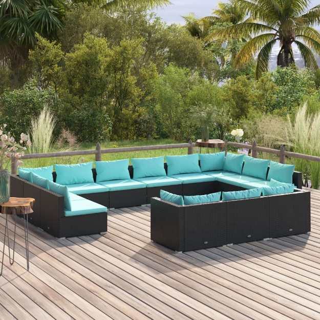 Set Divani da Giardino 13 pz con Cuscini in Polyrattan Nero