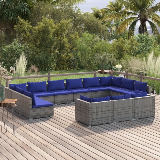 Set Divani da Giardino 13 pz con Cuscini in Polyrattan Grigio