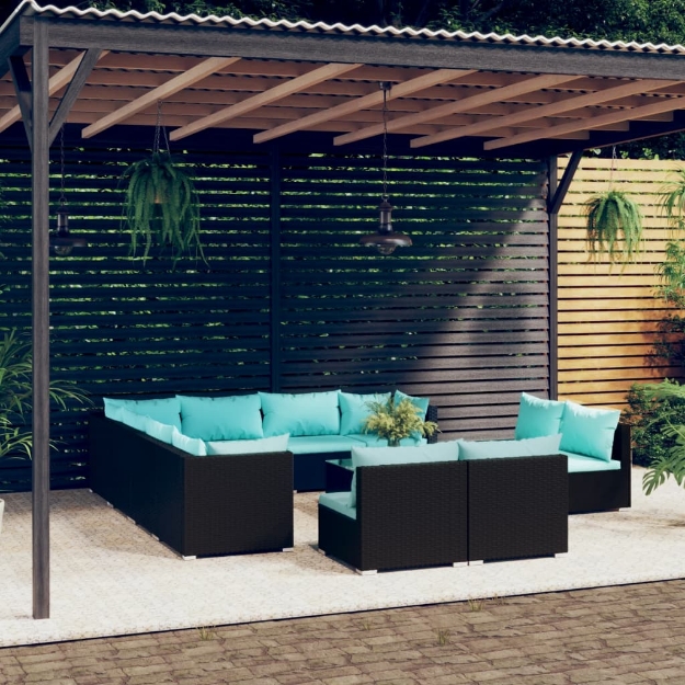 Set Divani da Giardino 12 pz con Cuscini in Polyrattan Nero