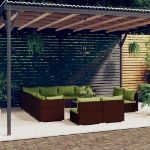 Set Divani da Giardino 12 pz con Cuscini in Polyrattan Marrone