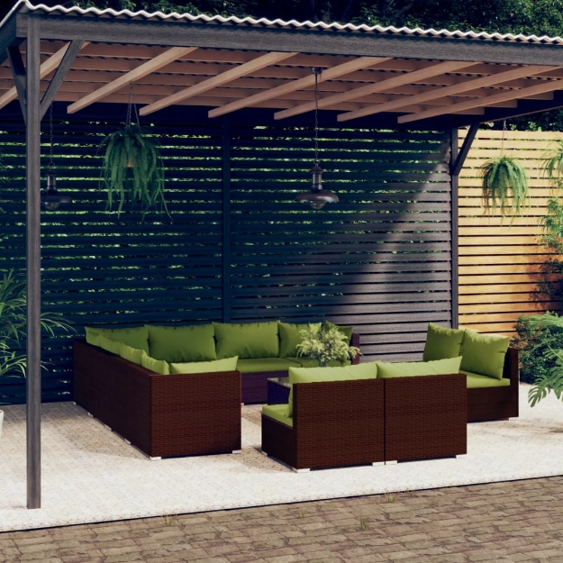 Set Divani da Giardino 12 pz con Cuscini in Polyrattan Marrone