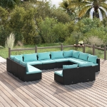 Set Divani da Giardino 11 pz con Cuscini in Polyrattan Nero