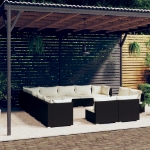 Set Divani da Giardino 13 pz con Cuscini in Polyrattan Nero