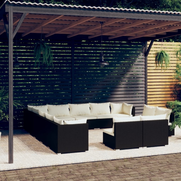 Set Divani da Giardino 13 pz con Cuscini in Polyrattan Nero