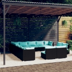 Set Divani da Giardino 13 pz con Cuscini in Polyrattan Nero