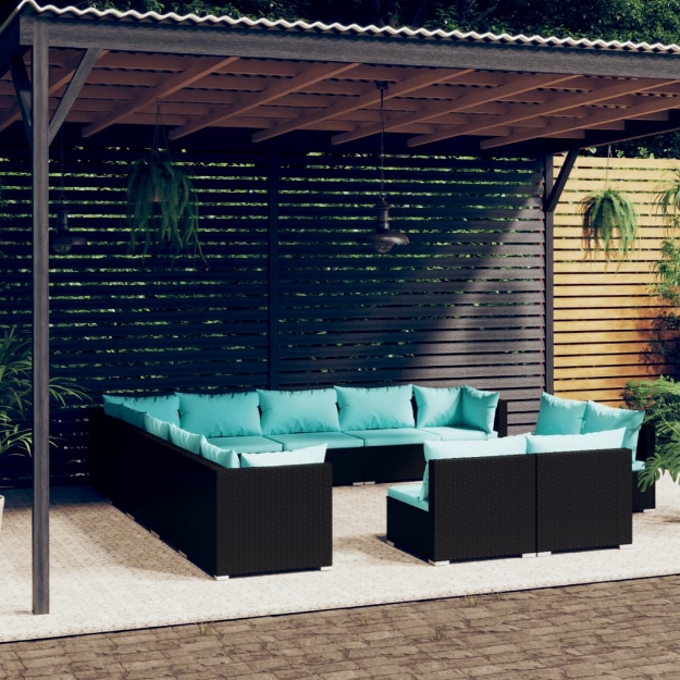 Set Divani da Giardino 13 pz con Cuscini in Polyrattan Nero