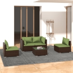 Set Divani da Giardino 5 pz con Cuscini in Polyrattan Marrone