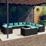 Set Divani da Giardino 13 pz con Cuscini in Polyrattan Nero