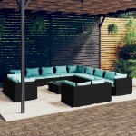 Set Divani da Giardino 14 pz con Cuscini in Polyrattan Nero