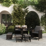 Set da Pranzo da Giardino 9 pz con Cuscini in Polyrattan Nero