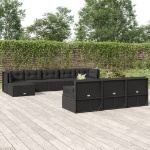 Set Mobili da Giardino 11 pz con Cuscini in Polyrattan Nero