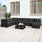 Set Mobili da Giardino con Cuscini 8 pz Nero in Polyrattan