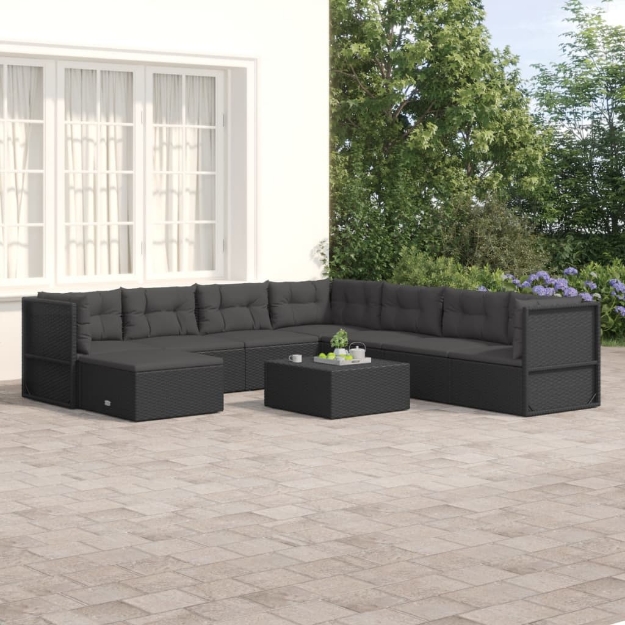 Set Mobili da Giardino con Cuscini 8 pz Nero in Polyrattan