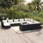 Set Divani da Giardino 11 pz con Cuscini in Polyrattan Nero